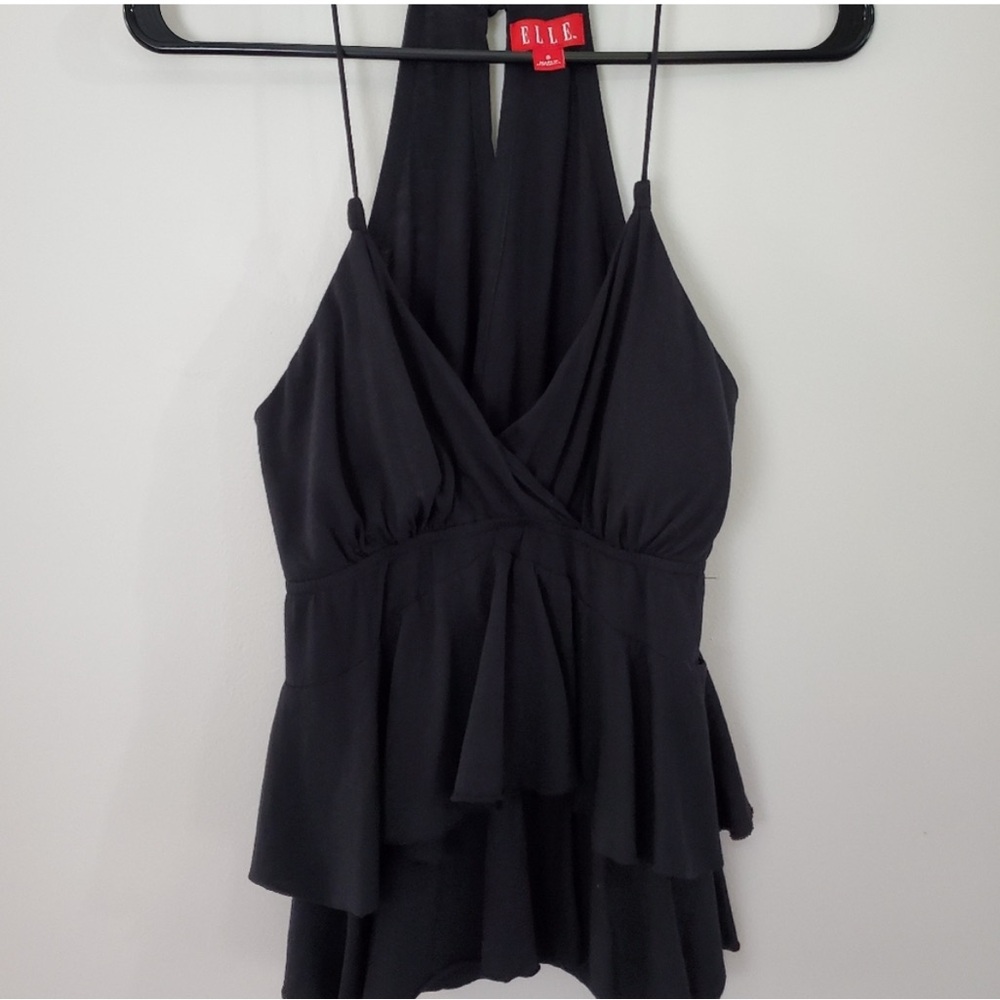 Elle Black Ruffle Racerback sleeveless Tank top summer Womens Small - Picture 6 of 7